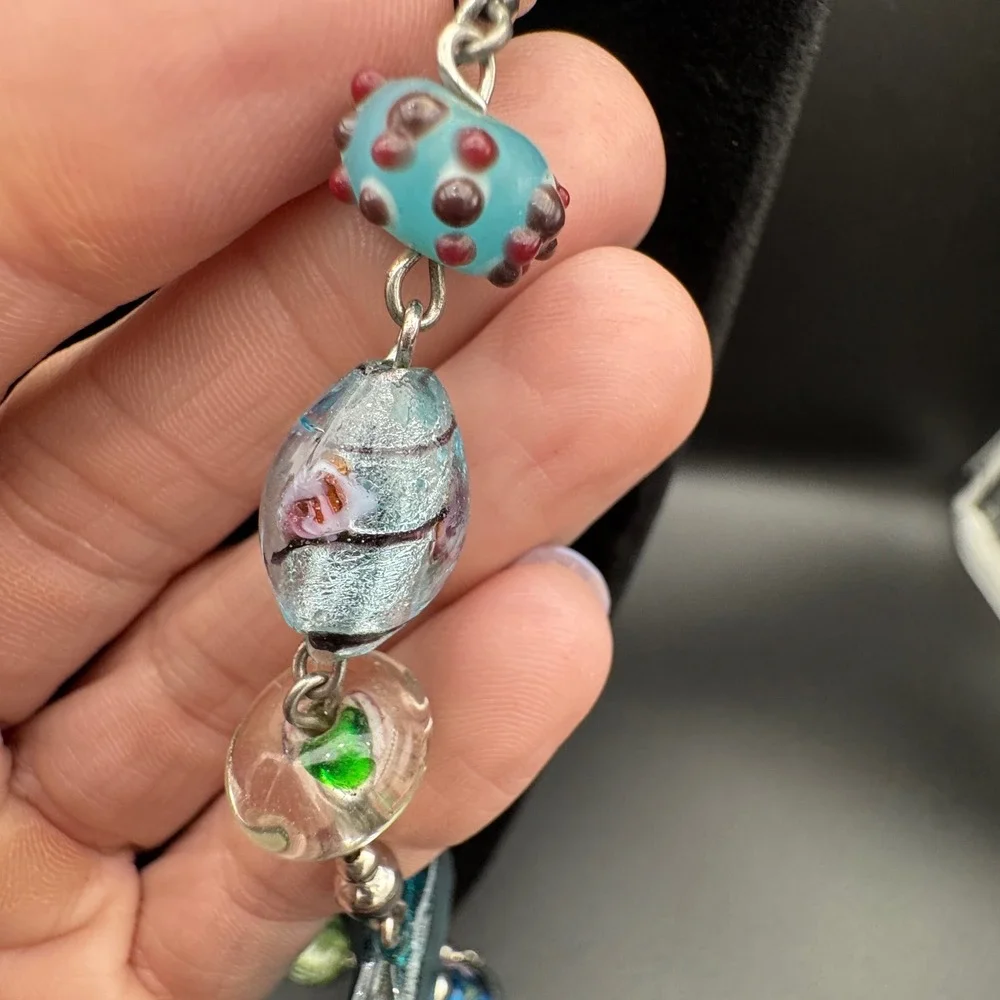 Lampwork Art Glass Bead Necklace Silver Tone Statement Premier Designs‎ 34in 79g